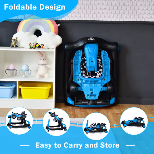 4-in-1 Baby Walker Foldable Activity Push Walker Adjustable Height Blue