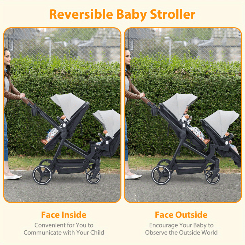 Double Stroller Track Tandem Stroller With Sunshade and Storage Basket Black