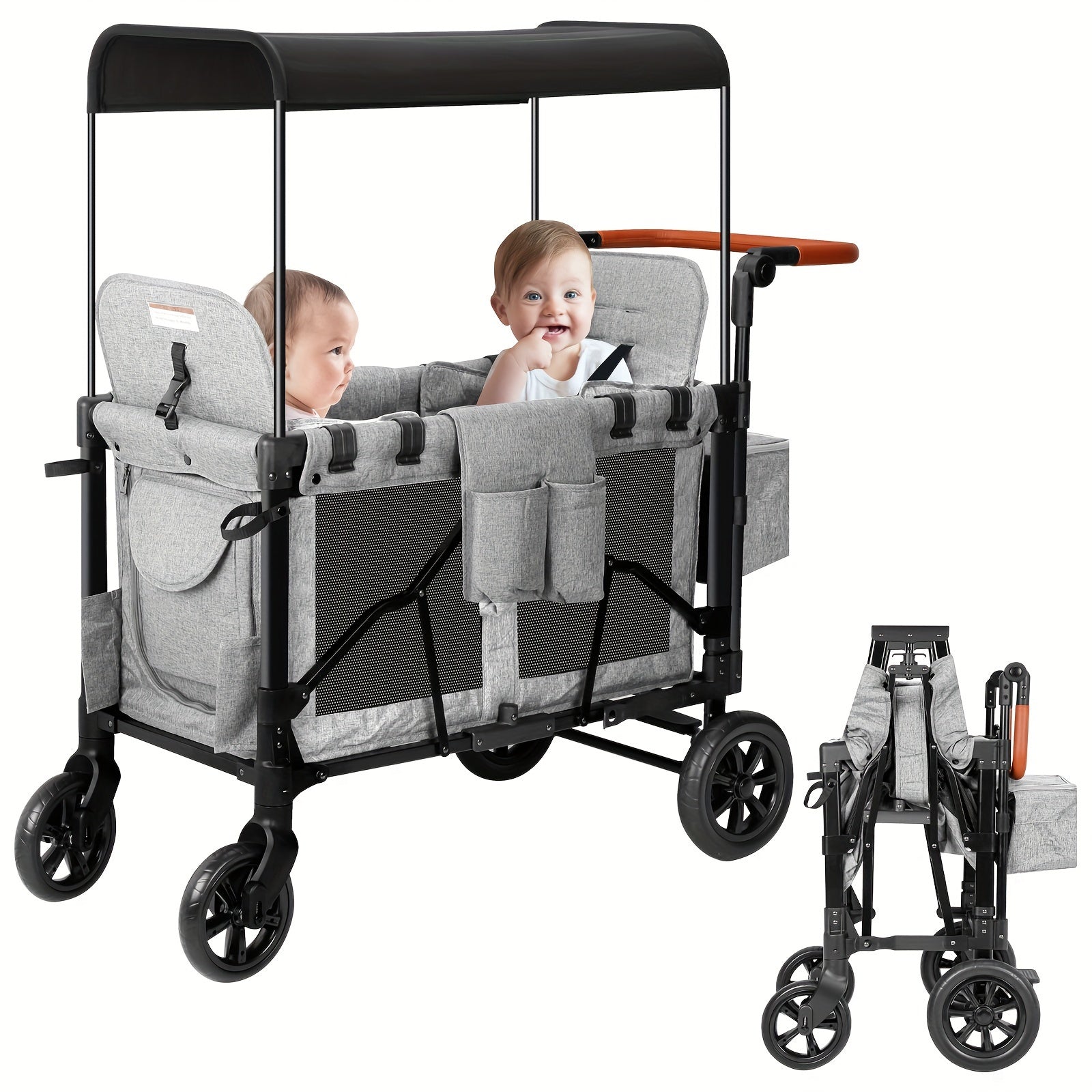 Luxury Comfort Stroller Wagon | Foldable 2 Passenger Double Seater With Adjustable Canopy