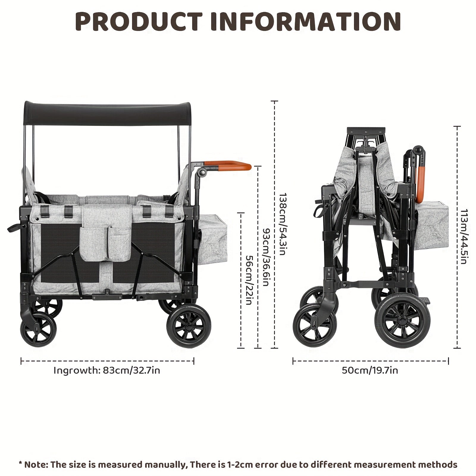Luxury Comfort Stroller Wagon | Foldable 2 Passenger Double Seater With Adjustable Canopy