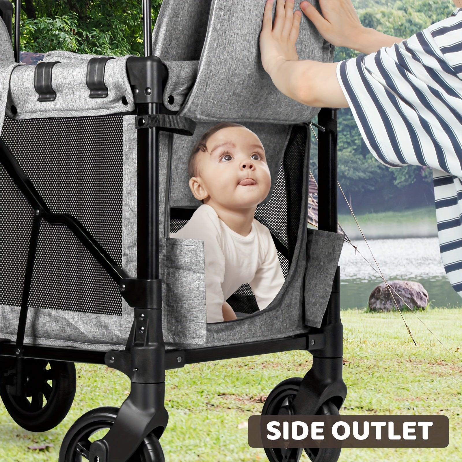 Luxury Comfort Stroller Wagon | Foldable 2 Passenger Double Seater With Adjustable Canopy