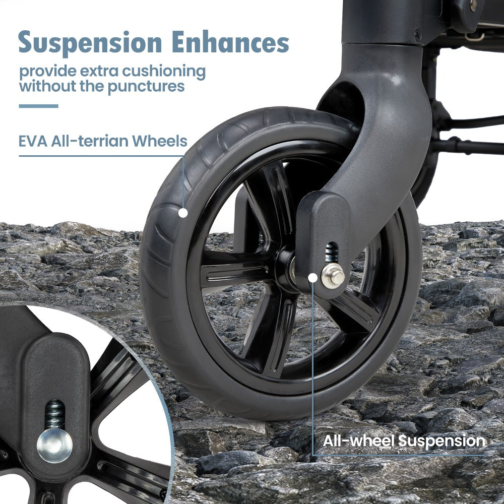 Joymor Foldable Wagon Stroller for 2 Kids, All-Terrain Stroller with Stroage Bags&Safety Belts, Sport Stroller Wagon for Children, Shock-Absorbing Wheels&Removabel Canopy, for Outdoor