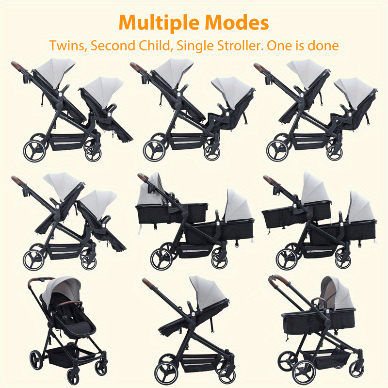 Double Stroller Track Tandem Stroller With Sunshade and Storage Basket Black