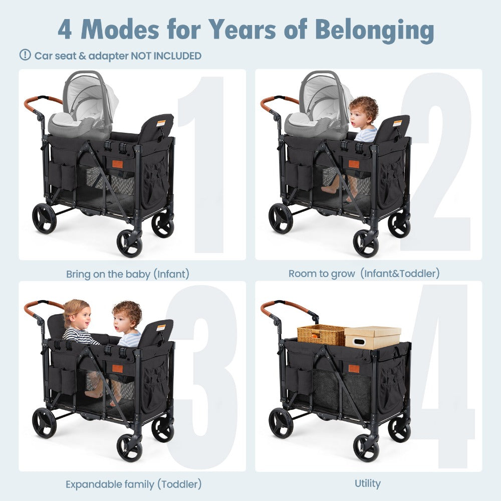 Joymor Foldable Wagon Stroller for 2 Kids, All-Terrain Stroller with Stroage Bags&Safety Belts, Sport Stroller Wagon for Children, Shock-Absorbing Wheels&Removabel Canopy, for Outdoor